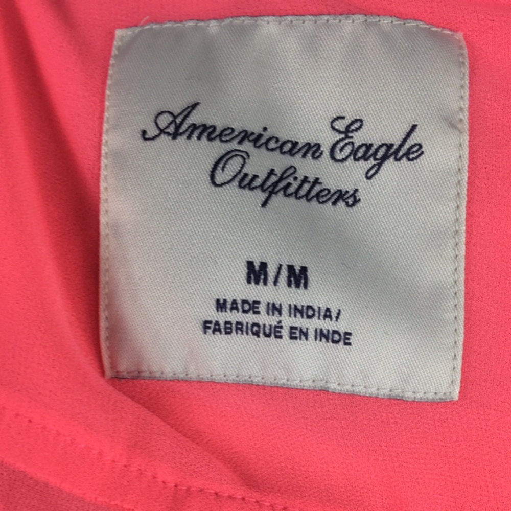 AMERICAN EAGLE | Bright Coral Sheer Button Blouse - Picture 6 of 6